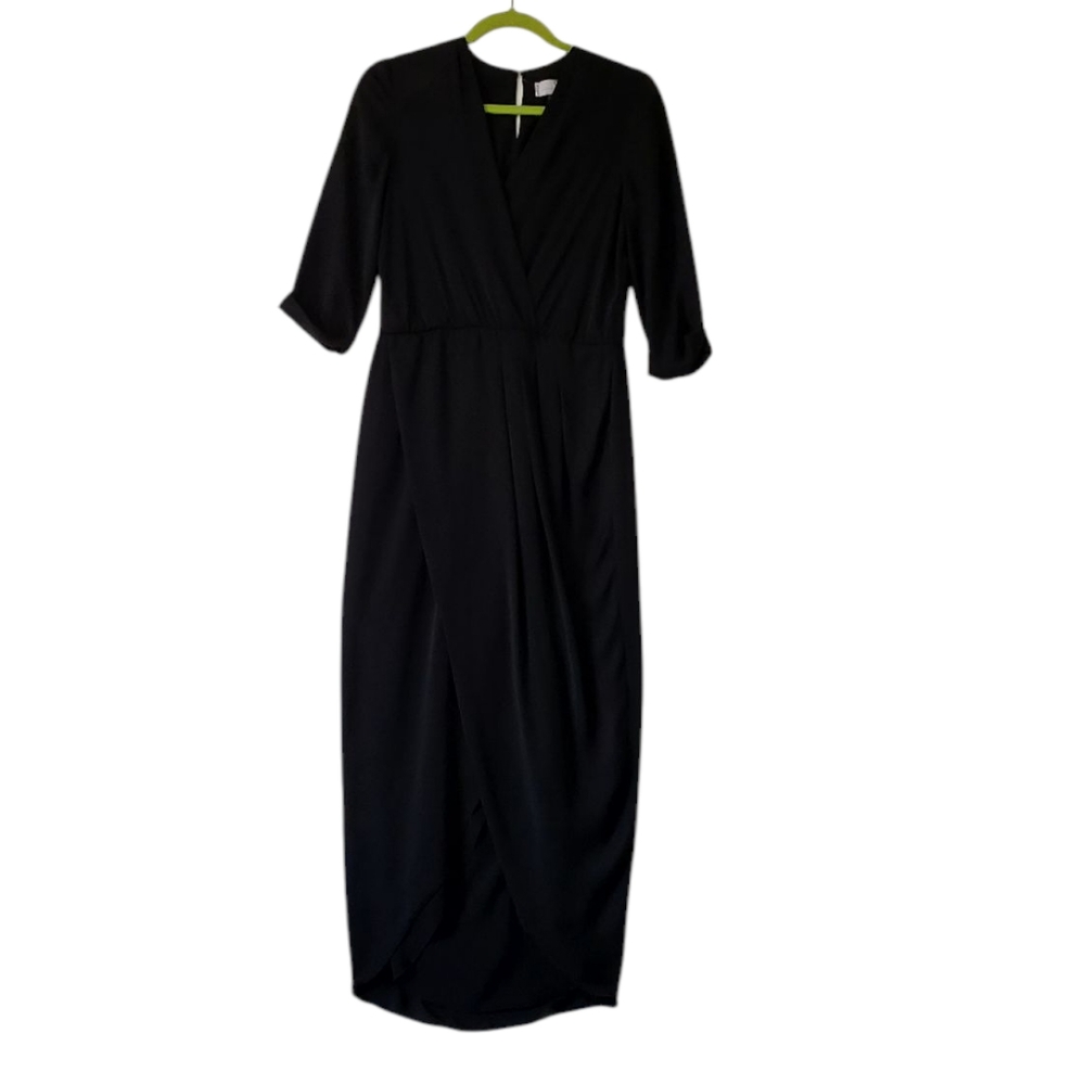 Amanda Uprichard Black Midi Dress Lined Layers Vneck Women Size Small
